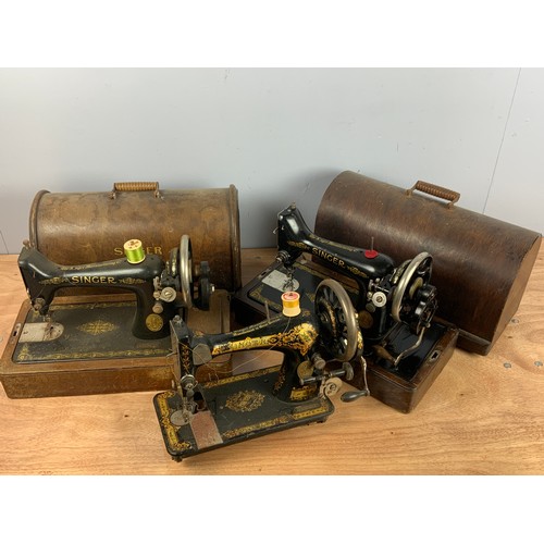 449 - 3 VINTAGE SINGER SEWING MACHINES,