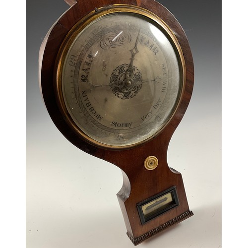 299 - P CORTI OF EXETER, A 19TH CENTURY MAHOGANY CASED WHEEL BAROMETER
WITH SWAN NECK PEDIMENT, OVER A HYD... 