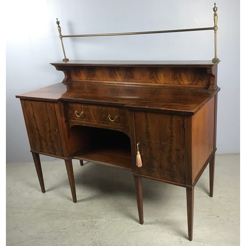 648 - MAPLE  & CO FLAME MAHOGANY WITH INLAY SIDEBOARD WITH SINGLE DRAWER , 2 CUPBOARDS & SHELF 153cm