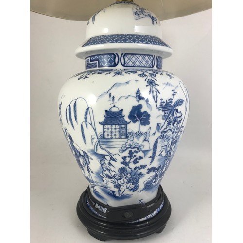 275 - SET OF 3 MATCHING ORIENTAL TYPE BLUE AND WHITE TABLE LAMPS, these are understood to have cost more t... 