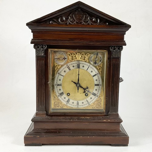 316 - AN EARLY 20TH CENTURY GERMAN EIGHT DAY TING TANG BRACKET STYLE MANTEL CLOCK, SILVERED CHAPTER RING W... 