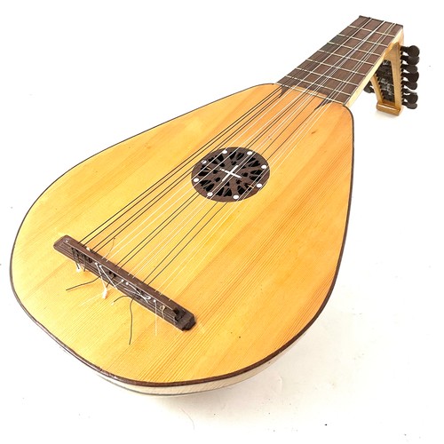 379 - A BOXWOOD AND MAHOGANY STRUNG FIFTEEN STRING RENAISSANCE LUTE,  CIRCA 1990,  WITH PIERCED AND BOXWOO... 