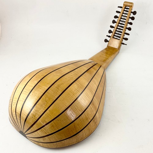 379 - A BOXWOOD AND MAHOGANY STRUNG FIFTEEN STRING RENAISSANCE LUTE,  CIRCA 1990,  WITH PIERCED AND BOXWOO... 