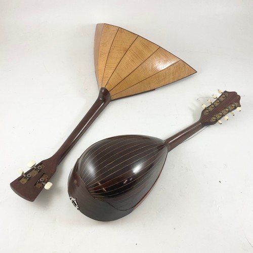 378 - A MAPLE, SPRUCE AND HARDWOOD BALALAIKA BY LANCELOT H CLARK, CIRCA 1988, TOGETHER WITH A BOWL BACK IT... 