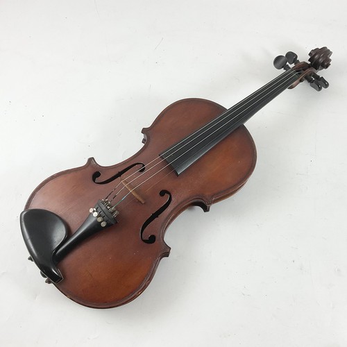 376 - THREE SPRUCE AND MAPLE FULL SIZE VIOLINS, EACH WITH EBONY AND BOXWOOD STRINGING, EBONY AND HARDWOOD ... 