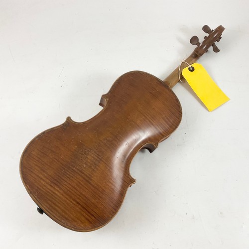 376 - THREE SPRUCE AND MAPLE FULL SIZE VIOLINS, EACH WITH EBONY AND BOXWOOD STRINGING, EBONY AND HARDWOOD ... 