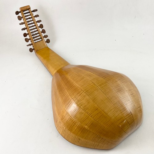 377 - A MAPLE  FIFTEEN STRING RENAISSANCE LUTE,  CIRCA 1990,  WITH PIERCED AND MOTHER OF PEARL INLAID ROSE... 