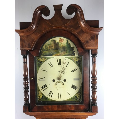 319 - AN EARLY 19TH CENTURY MAHOGANY CASED LONGCASE CLOCK, THE ENAMELLED AND PAINTED DIAL SIGNED J A SHIPL... 