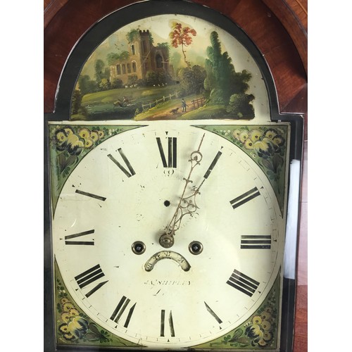 319 - AN EARLY 19TH CENTURY MAHOGANY CASED LONGCASE CLOCK, THE ENAMELLED AND PAINTED DIAL SIGNED J A SHIPL... 