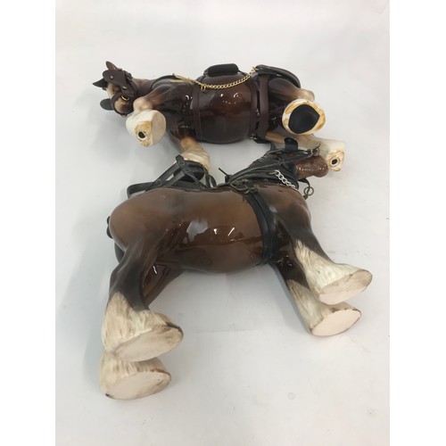 92 - BESWICK SHIRE HORSE WITH A LIVERY STAFFORDHIRE  SHIRE HORSE AND A TREEN CART