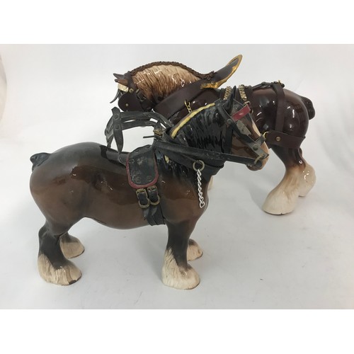 92 - BESWICK SHIRE HORSE WITH A LIVERY STAFFORDHIRE  SHIRE HORSE AND A TREEN CART