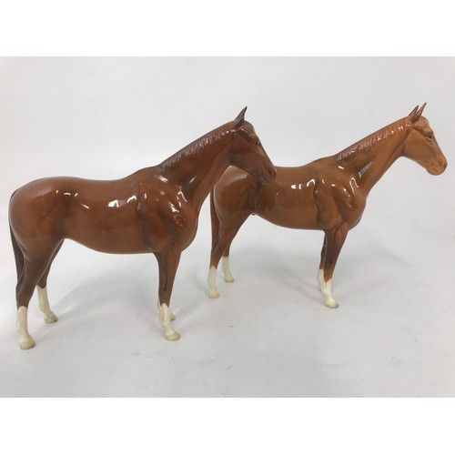 98 - TWO BESWICK CHESNUT HORSES 21CM TALL