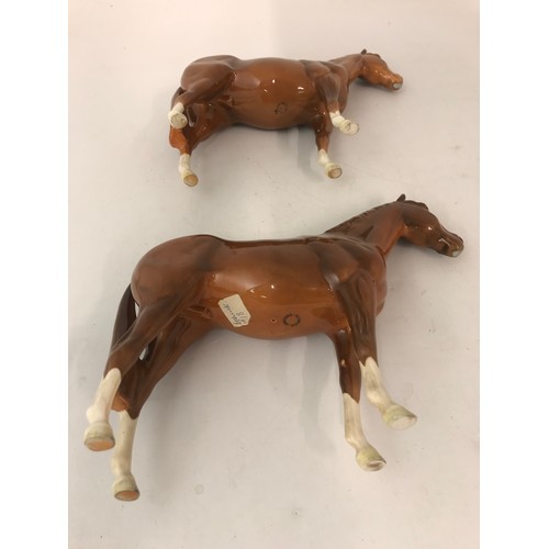 98 - TWO BESWICK CHESNUT HORSES 21CM TALL