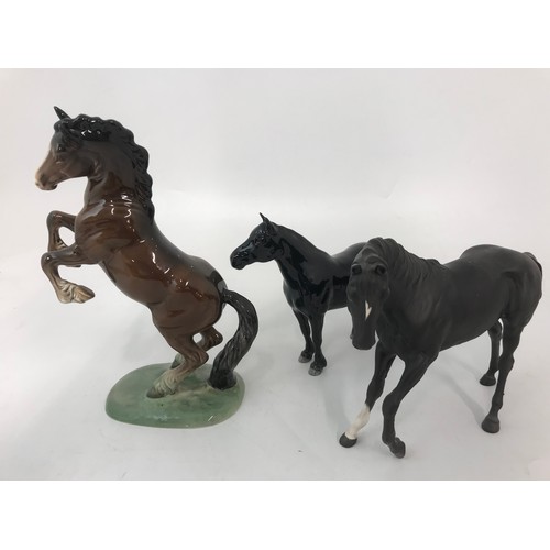 100 - BESWICK WELSH COB REARING,  BLACK BEAUTY & BLACK GLOSS HORSE (3)