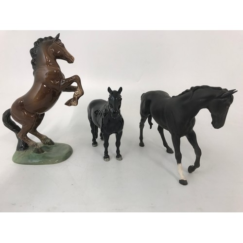 100 - BESWICK WELSH COB REARING,  BLACK BEAUTY & BLACK GLOSS HORSE (3)