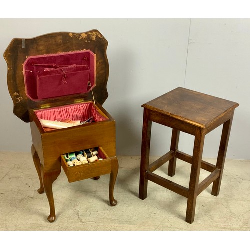 572 - SEWING TABLE AND A DARK OAK TABLE