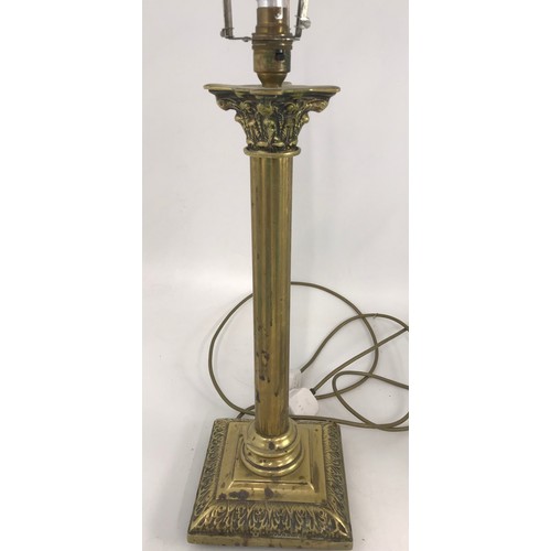 340 - PAIR OF BRASS CORINTHIAN COLUMN CANDLESTICKS