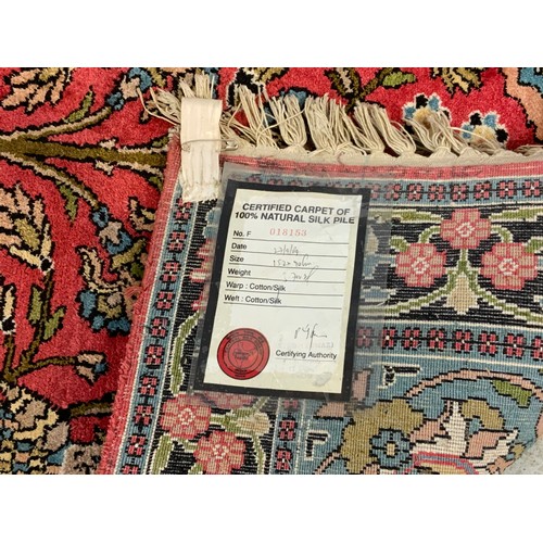 712 - 100% SILK RED GROUND RUG approx. 154 x 94 cm