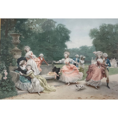 36 - AFTER LUCIUS ROSSI, A PAIR OF LATE 19TH CENTURY COLOURED LITHOGRAPHS, ‘DANS LE JARDIN DE TUILERIES’ ... 