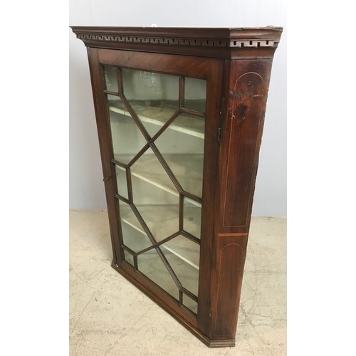 599 - ASTRAGAL GLAZED HANGING CORNER CUPBOARD 100cm TALL