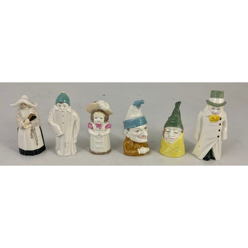 141 - 6 ROYAL WORCESTER CANDLE SNUFFERS INC  FEATHERED HAT, TODDIE, NUN,  BUDGE, PUNCH,  MR CAUDLE