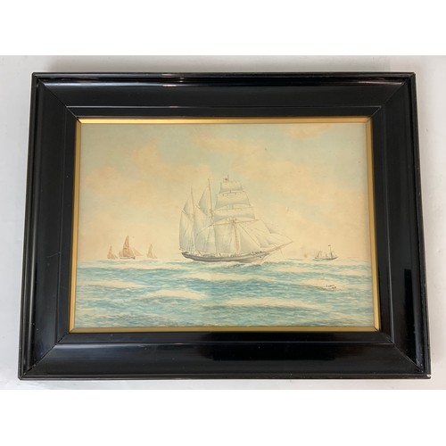 29 - TWO WATERCOLOURS OF CLIPPER & SAILING SHIP, APPROX. 37cm x 26 cm, SIG. L H HILL, 1928