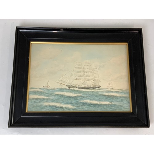 29 - TWO WATERCOLOURS OF CLIPPER & SAILING SHIP, APPROX. 37cm x 26 cm, SIG. L H HILL, 1928