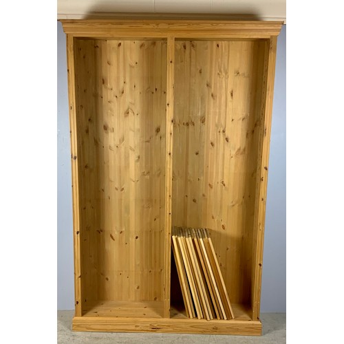 612 - TALL PINE DOUBLE BOOKCASE WITH 15 SHELVES, APPROX. 240 cm high x 153 cm wide