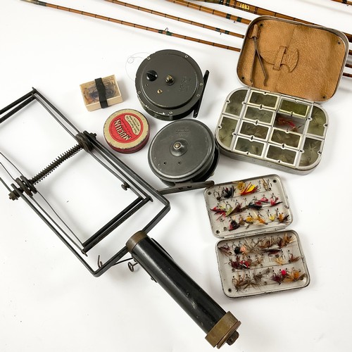 365 - TWO VINTAGE CANE FISHING RODS BY HAMLIN, A 4 PIECE AND A 3 PIECE BOTH WITH THEIR ORIGINAL CANVAS BAG... 