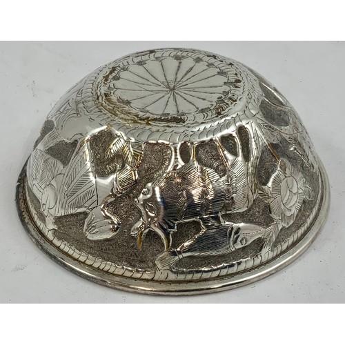 379 - 6 INDIAN WHITE METAL BOWLS WITH RELIEF DECORATION