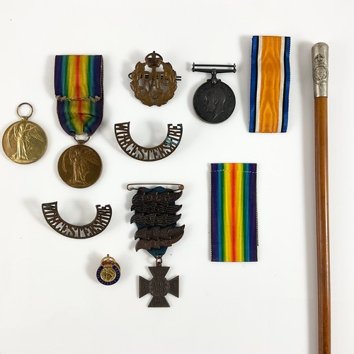 236 - MEDALS, MILITARY BADGES AND SWAGGER STICK, MEDALS INC. WWI VICTORY AND WAR MEDAL TO 10674 PTE. P. O’... 