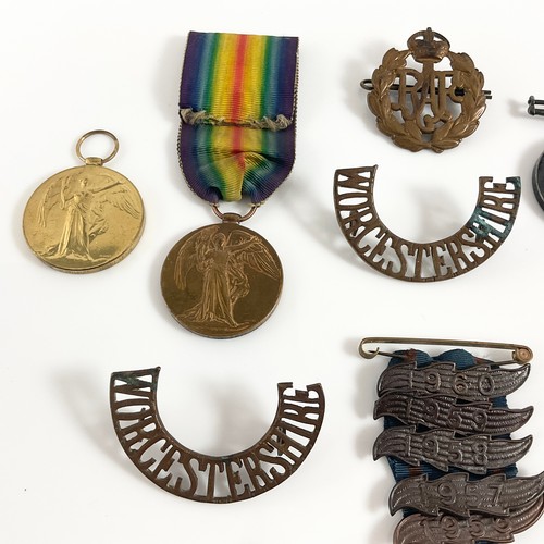 236 - MEDALS, MILITARY BADGES AND SWAGGER STICK, MEDALS INC. WWI VICTORY AND WAR MEDAL TO 10674 PTE. P. O’... 