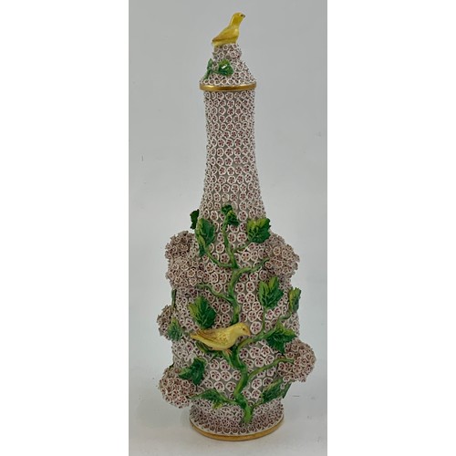 130 - MEISSEN BOTTLE VASE WITH ENCRUSTED DECORATION FEATURING YELLOW BIRDS, approx. 39 cm