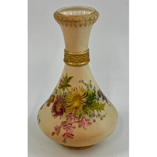 104 - LARGE ROYAL WORCESTER BLUSH IVORY VASE WITH FLORAL DECORATION, APPROX. 28 cm high