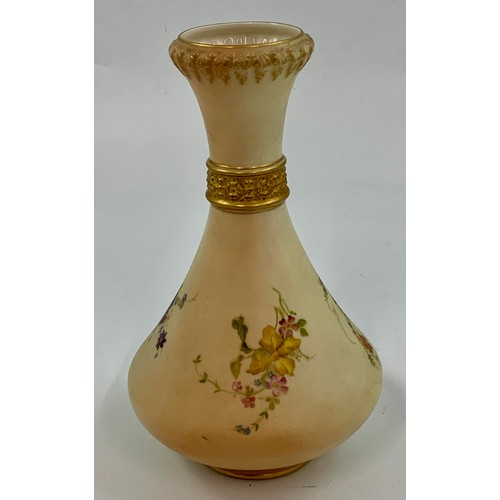 104 - LARGE ROYAL WORCESTER BLUSH IVORY VASE WITH FLORAL DECORATION, APPROX. 28 cm high