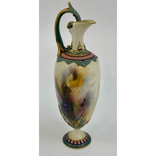 111 - ROYAL WORCESTER HADLEY WARE EWER WITH HAND PAINTED ROSE DECORATION 22.5cm TALL