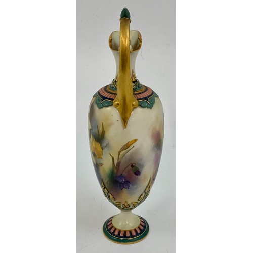 111 - ROYAL WORCESTER HADLEY WARE EWER WITH HAND PAINTED ROSE DECORATION 22.5cm TALL