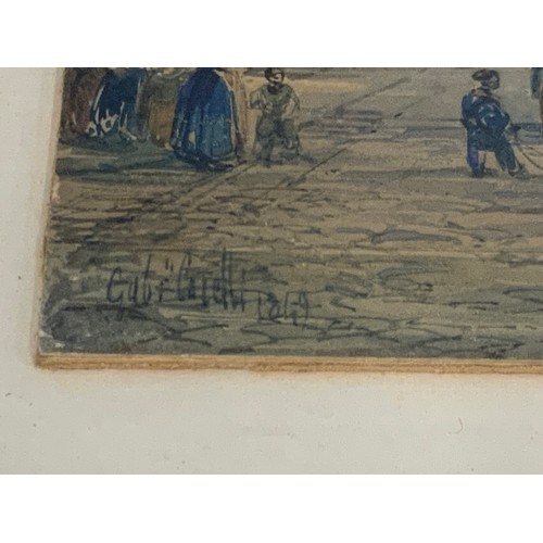 21 - FRAMED WATERCOLOUR DEPICTING MARKET SQUARE WITH FIGURES, APPROX. 16.5 X 23 cm, INDISTINCTLY SIGNED A... 