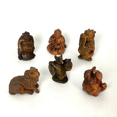 266 - COLLECTION OF CARVED WOODEN AND OTHER MISC. NETSUKE, SOME SIGNED (6)