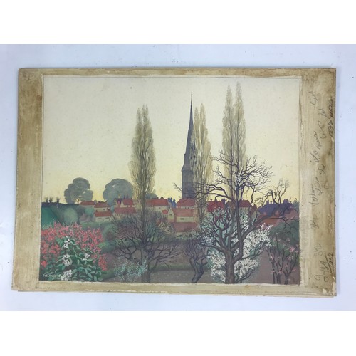 26 - EVELYN INCE WATERCOLOUR DEPICTING HOUSES AND TREES
