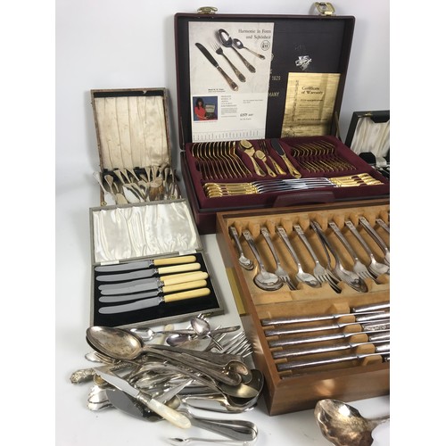 300 - CANTEEN OF PLATED CUTLERY, SET OF GOLD PLATED CUTLERY, TOGETHER WITH CASED FLATWARE ETC.