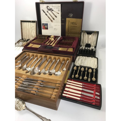 300 - CANTEEN OF PLATED CUTLERY, SET OF GOLD PLATED CUTLERY, TOGETHER WITH CASED FLATWARE ETC.