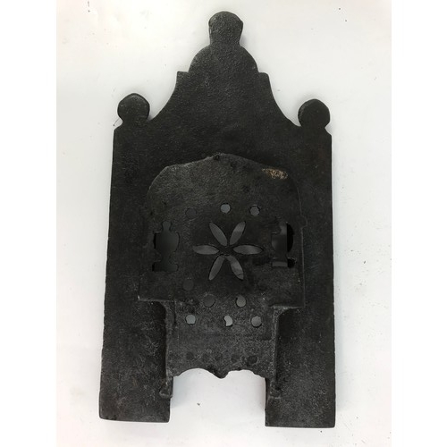 268 - MINIATURE CAST IRON FIRE GRATE BEARING MASONIC SYMBOLS 30cm TALL