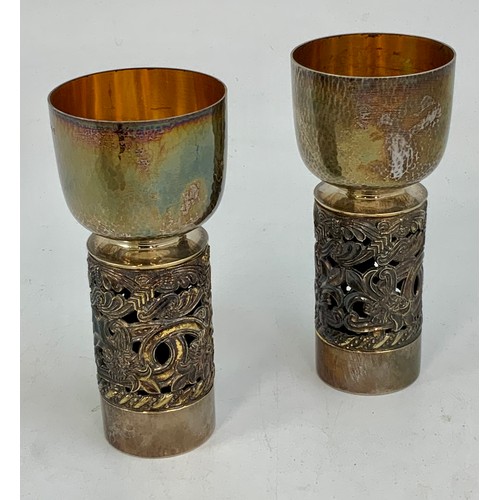 386 - BOXED PAIR OF COMMISSIONED LIMITED EDITION PLANISHED SILVER AND SILVER GILT HEREFORD CATHEDRAL COMME... 