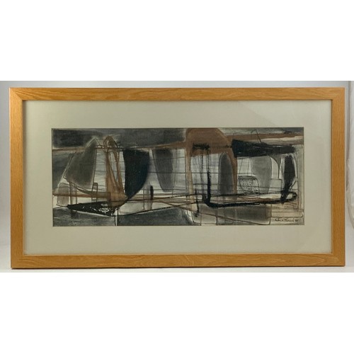 23 - KATRINA THOMAS WATERCOLOUR ENTITLED “SEASCAPE GREY” DATED 60, APPROX. 69 X 27 cm