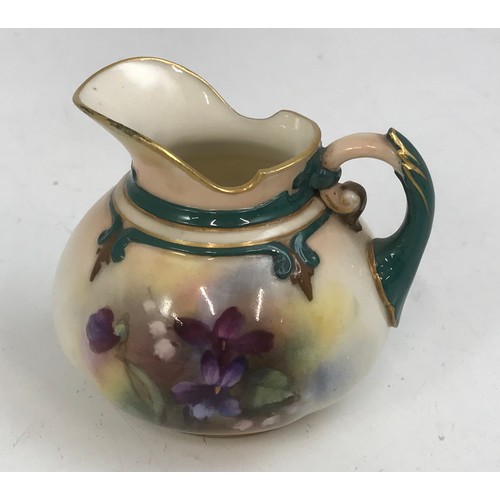 110 - ROYAL WORCESTER JUG DECORATED WITH HAND PAINTED FLOWERS