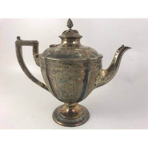 419 - MARTIN HALL & CO ORNATE SILVER TEASET DATED 1872 APPROX 1330g