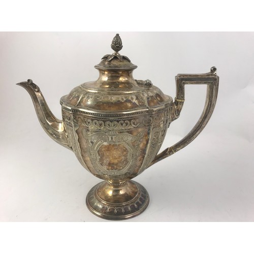 419 - MARTIN HALL & CO ORNATE SILVER TEASET DATED 1872 APPROX 1330g