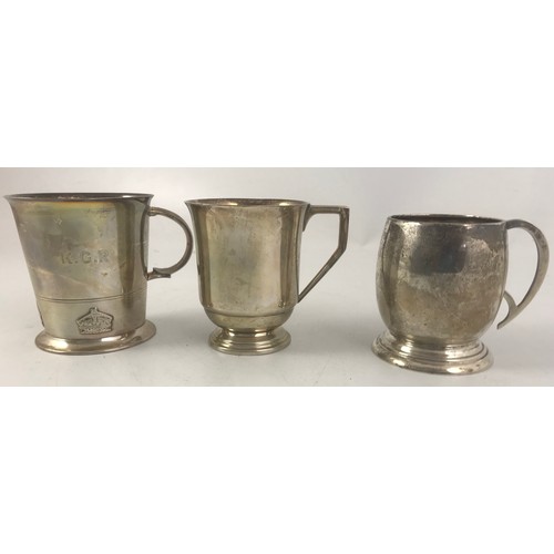 390 - 3 HALLMARKED SILVER CHRISTENING MUGS APPROX 400g