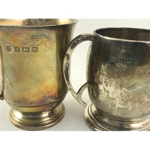 390 - 3 HALLMARKED SILVER CHRISTENING MUGS APPROX 400g